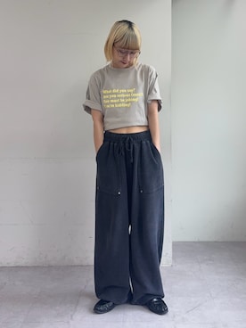 「CIAOPANIC TYPY（チャオパニックティピー）の【UNISEX】【プラスサイズあり】ポコポコメッセージロゴTEE（Tシャツ/カットソー、ベージュ系）」を使った、ayakaさん（レディース・158cm）の春コーディネート