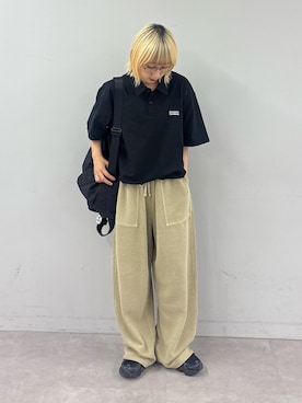 「CIAOPANIC TYPY（チャオパニックティピー）の【UNISEX】ピグメント加工ワッフルイージーパンツ（その他パンツ、ベージュ系）」を使った、ayakaさん（レディース・158cm）の春コーディネート