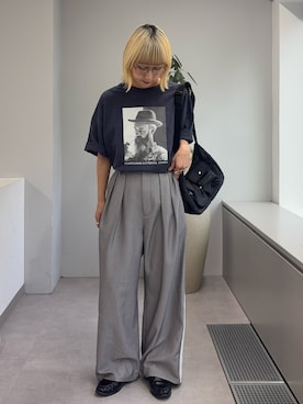 「CIAOPANIC TYPY（チャオパニックティピー）の【UNISEX】タックボリュームワイドスラックスパンツ/サイドラインスラックス（スラックス、グレー系）」を使った、ayakaさん（レディース・158cm）の春コーディネート
