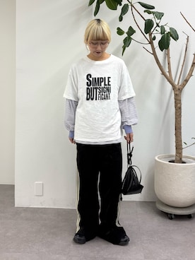 「CIAOPANIC TYPY（チャオパニックティピー）の【UNISEX】【プラスサイズあり】スラブ天竺ピグメントロゴTEE（Tシャツ/カットソー、ホワイト系）」を使った、ayakaさん（レディース・158cm）の春コーディネート