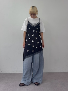「CIAOPANIC TYPY（チャオパニックティピー）の【UNISEX】メッセージプリント半袖Tee（Tシャツ/カットソー、ホワイト系）」を使った、ayakaさん（レディース・158cm）の夏コーディネート