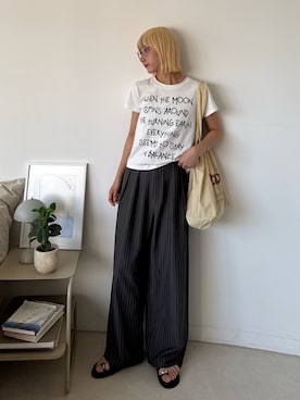 「CIAOPANIC TYPY（チャオパニックティピー）の【UNISEX】タックボリュームワイドスラックスパンツ/サイドラインスラックス（スラックス、グレー系）」を使った、ayakaさん（レディース・158cm）の夏コーディネート