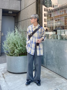 「ビッグシャツ」｜「アイテム（スラックス）」を使った、ayakaさん（レディース・158cm）の夏コーディネート