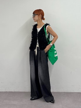 「CIAOPANIC TYPY（チャオパニックティピー）のリボンフリンジZIPベスト（ベスト）」を使った、ayakaさん（レディース・158cm）の夏コーディネート
