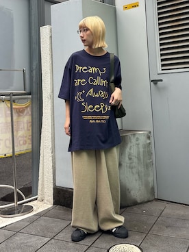 「CIAOPANIC TYPY（チャオパニックティピー）の【UNISEX】ピグメント加工ワッフルイージーパンツ（その他パンツ、ベージュ系）」を使った、ayakaさん（レディース・158cm）の春コーディネート