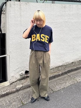 「CIAOPANIC TYPY（チャオパニックティピー）の【WEB限定】【UNISEX】BASEアップリケTEE（Tシャツ/カットソー、ブルー系）」を使った、ayakaさん（レディース・158cm）の春コーディネート