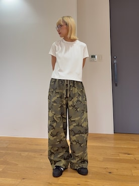 「CIAOPANIC TYPY（チャオパニックティピー）の【UNISEX】【シルエット調整可】ピグメント加工ワッフルイージーパンツ/WEB限定カラーあり（スウェットパンツ、グリーン系）」を使った、ayakaさん（レディース・158cm）の夏コーディネート
