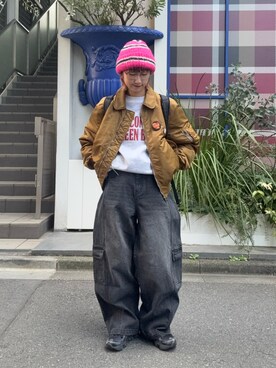 「アイテム（デニムパンツ）」を使った、ayakaさん（レディース・158cm）の冬コーディネート