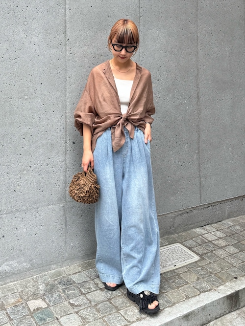 【冷房対策/体型カバー】シアーバンドカラーシャツ