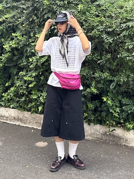 「CIAOPANIC TYPY（チャオパニックティピー）の【UNISEX】メッセージプリント半袖Tee（Tシャツ/カットソー、ホワイト系）」を使った、ayakaさん（レディース・158cm）の夏コーディネート