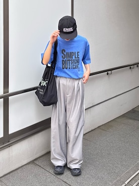 「CIAOPANIC TYPY（チャオパニックティピー）の【UNISEX】タックボリュームワイドスラックスパンツ/サイドラインスラックス（スラックス、グレー系）」を使った、ayakaさん（レディース・158cm）の春コーディネート