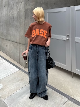「CIAOPANIC TYPY（チャオパニックティピー）の【WEB限定】【UNISEX】BASEアップリケTEE（Tシャツ/カットソー、ブラウン系）」を使った、ayakaさん（レディース・158cm）の春コーディネート