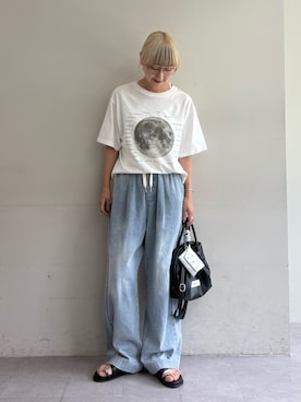 「CIAOPANIC TYPY（チャオパニックティピー）の柔らかストレートデニム（デニムパンツ、ブルー系）」を使った、ayakaさん（レディース・158cm）の夏コーディネート