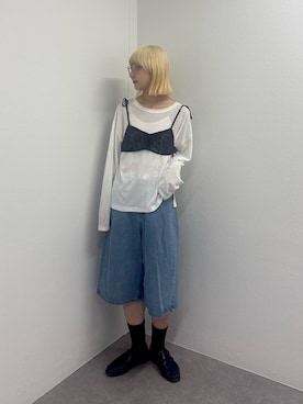 「CIAOPANIC TYPY（チャオパニックティピー）の【新色追加】サイドスリットシアートップス（Tシャツ/カットソー、ホワイト系）」を使った、ayakaさん（レディース・158cm）の夏コーディネート