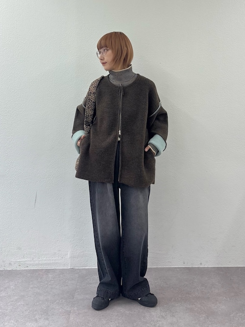 セール】【軽アウターとしても◎/ふわもち】ダブルジップ配色ヤク