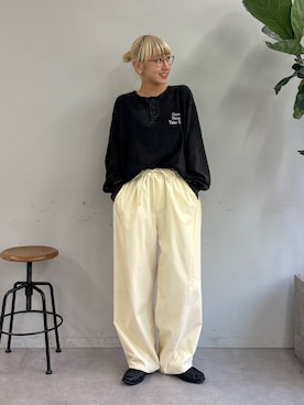 「CIAOPANIC TYPY（チャオパニックティピー）の【3サイズ展開/接触冷感】ピコレースツイルバレルパンツ（その他パンツ、ホワイト系）」を使った、ayakaさん（レディース・158cm）の夏コーディネート
