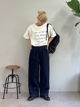 「CIAOPANIC TYPY（チャオパニックティピー）の【WEB限定】手書きメッセージロゴTEE（Tシャツ/カットソー、ホワイト系）」を使った、ayakaさん（レディース・158cm）の夏コーディネート