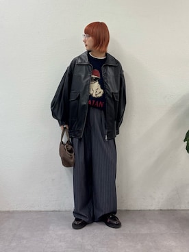 「アイテム（ライダースジャケット）」を使った、ayakaさん（レディース・158cm・20代）の秋コーディネート