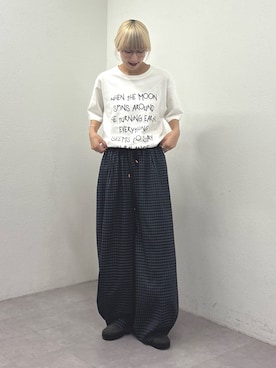 「CIAOPANIC TYPY（チャオパニックティピー）の【WEB限定】手書きメッセージロゴTEE（Tシャツ/カットソー、ホワイト系）」を使った、ayakaさん（レディース・158cm）の夏コーディネート