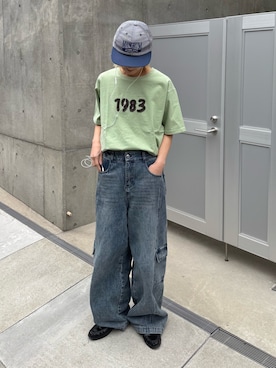 「CIAOPANIC TYPY（チャオパニックティピー）の【WEB限定】【UNISEX】1983アップリケTEE（Tシャツ/カットソー、グリーン系）」を使った、ayakaさん（レディース・158cm）の春コーディネート