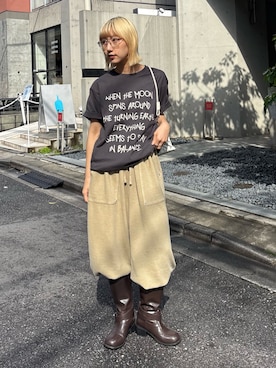 「CIAOPANIC TYPY（チャオパニックティピー）の【UNISEX】ピグメント加工ワッフルイージーパンツ（その他パンツ、ベージュ系）」を使った、ayakaさん（レディース・158cm）の春コーディネート