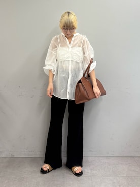 「WILLOW（ウィロー）の【willow】ネットレースレイヤードキャミブラ（キャミソール、ホワイト系）」を使った、ayakaさん（レディース・158cm）の春コーディネート