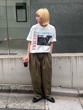 「GEVACO（ゲバコ）の【GEVACO】ギャザーテーパードパンツ（その他パンツ、グリーン系）」を使った、ayakaさん（レディース・158cm）の春コーディネート