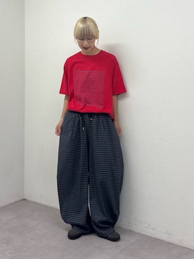 「CIAOPANIC TYPY（チャオパニックティピー）の【UNISEX】チェックカーブイージーパンツ（その他パンツ、ブルー系）」を使った、ayakaさん（レディース・158cm）の夏コーディネート