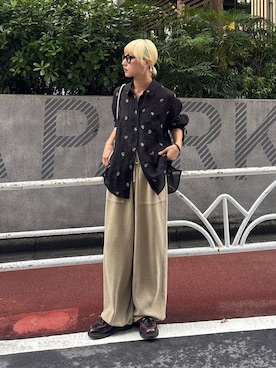 「CIAOPANIC TYPY（チャオパニックティピー）の【UNISEX】ピグメント加工ワッフルイージーパンツ（その他パンツ、ベージュ系）」を使った、ayakaさん（レディース・158cm）の夏コーディネート
