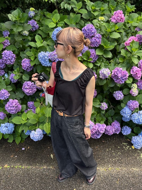 UNISEX】タックデザインワイドデニム（デニムパンツ