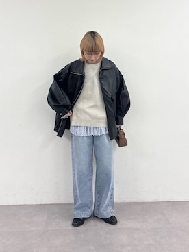 フェイクレザー2WAYスタンドブルゾンを使った人気ファッション