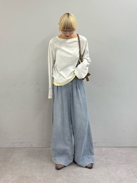 「CIAOPANIC TYPY（チャオパニックティピー）の【接触冷感/一枚で決まる】フェイクレイヤードシアースラブ刺繍オーバーTee（Tシャツ/カットソー、グレー系）」を使った、ayakaさん（レディース・158cm）の春コーディネート