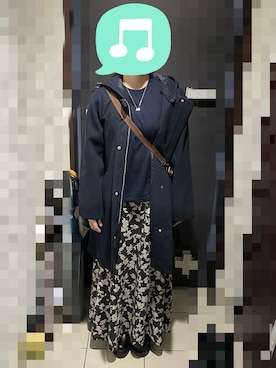 「ネイビー」｜「アイテム（ノーカラーコート）」を使った、むぅたさん（レディース・159cm）の冬コーディネート