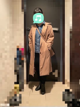 「ジョガーパンツ」｜「アイテム（ステンカラーコート）」を使った、むぅたさん（レディース・159cm）の冬コーディネート