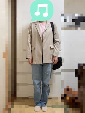 「UNIQLO（ユニクロ）のウォッシャブルコットンクルーネックセーター　Lサイズ（ニット/セーター、ピンク系）」を使った、むぅたさん（レディース・159cm）の秋コーディネート