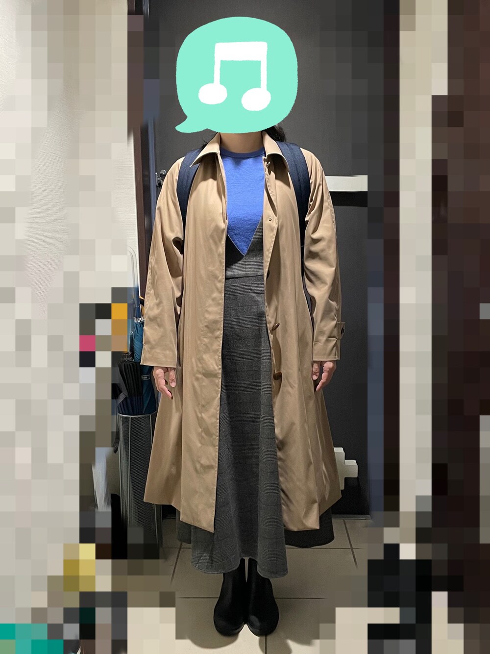 「習い事、ワンピース、UNIQLO」｜「UNIQLOのエクストラファインメリノクルーネックセーター（長袖）　Mサイズ（ニット/セーター、ブルー系）」を使った、むぅたさん（レディース・159cm）の春コーディネートの1枚目の写真