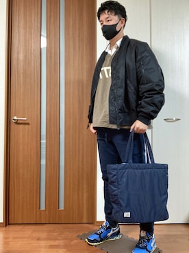 「GU（ジーユー）のアイテム（MA-1、ブラック系）」を使った、ゆっけさん（キッズ・145cm）の冬コーディネート