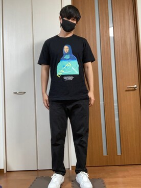 「UNIQLO（ユニクロ）のアイテム（Tシャツ/カットソー、ブラック系）」を使った、ゆっけさん（キッズ・145cm）の夏コーディネート