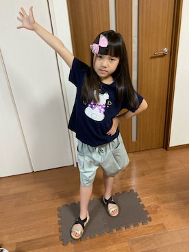 「Love powersのアイテム（Tシャツ/カットソー、ブラック系）」を使った、ゆっけさん（キッズ・145cm）の夏コーディネート