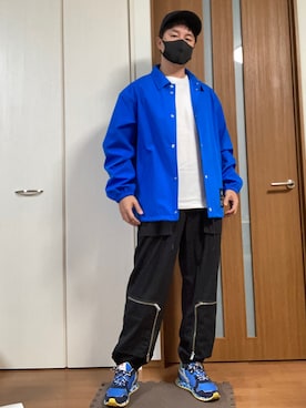 「gu undercoverのアイテム（ナイロンジャケット、ブルー系）」を使った、ゆっけさん（キッズ・145cm）の秋コーディネート