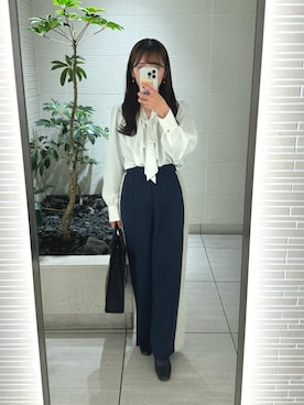 「JUNOAH（ジュノア）のアイテム（スラックス）」を使った、rannpu_tさん（レディース・155cm）の春コーディネート