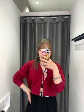 「PAGEBOY（ページボーイ）のフェードニットパーカー（パーカー、レッド系）」を使った、　Ayuさん（レディース・157cm）の夏コーディネート