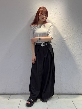 「PAGEBOY（ページボーイ）のMEGAワイドスラックス（スラックス、ブラック系）」を使った、　Ayuさん（レディース・157cm）の夏コーディネート