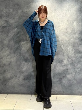 「PAGEBOY（ページボーイ）のウエストデザインフレアパンツ（スラックス、ブラック系）」を使った、　Ayuさん（レディース・157cm）の夏コーディネート