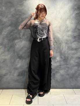 「PAGEBOY（ページボーイ）のDisney【ふしぎの国のアリス】ソウガラシアートップス（Tシャツ/カットソー、ホワイト系）」を使った、　Ayuさん（レディース・157cm）の夏コーディネート