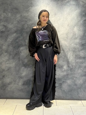 「PAGEBOY（ページボーイ）のプラットチャンキースニーカー【3サイズ展開・軽量】（スニーカー、ブラック系）」を使った、　Ayuさん（レディース・157cm）の秋コーディネート