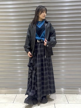 「PAGEBOY（ページボーイ）のラインフリンジティアードスカート/フリルスカート【ウエストゴム・ストレスフリー】（スカート）」を使った、　Ayuさん（レディース・157cm）の秋コーディネート