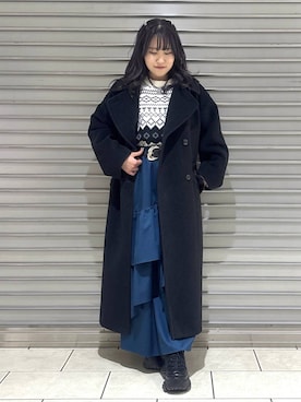 「アイテム（スカート、グリーン系）」を使った、　Ayuさん（レディース・157cm）の冬コーディネート