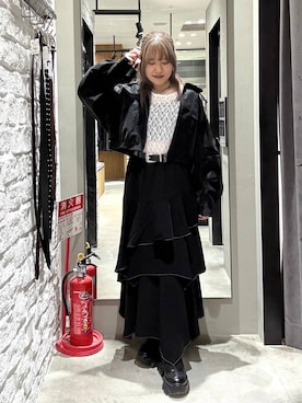 「PAGEBOY（ページボーイ）のハイショクステッチイレヘムスカート【ウエストゴム/ストレスフリー/裏地付き】（スカート、ブラック系）」を使った、　Ayuさん（レディース・157cm）の夏コーディネート