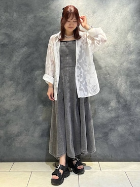 「PAGEBOY（ページボーイ）のレースジャガードシアーシャツ（シャツ/ブラウス、ホワイト系）」を使った、　Ayuさん（レディース・157cm）の夏コーディネート